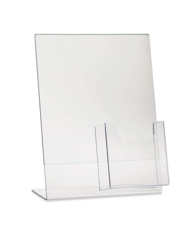SOURCEONE.ORG Deluxe Clear Acrylic Slant Back Sign Holder Premium 8.5 x 11 Inches with Trifold Brochure Pocket - Image 2